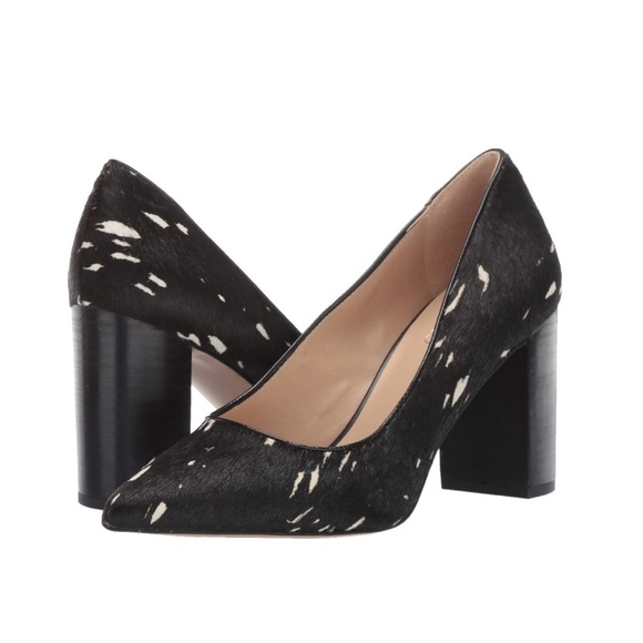 Franco Sarto Shoes - Franco Sarto Leather Cow Hair Black and White 3.35” Palma Pointy Toe Pump, 8M